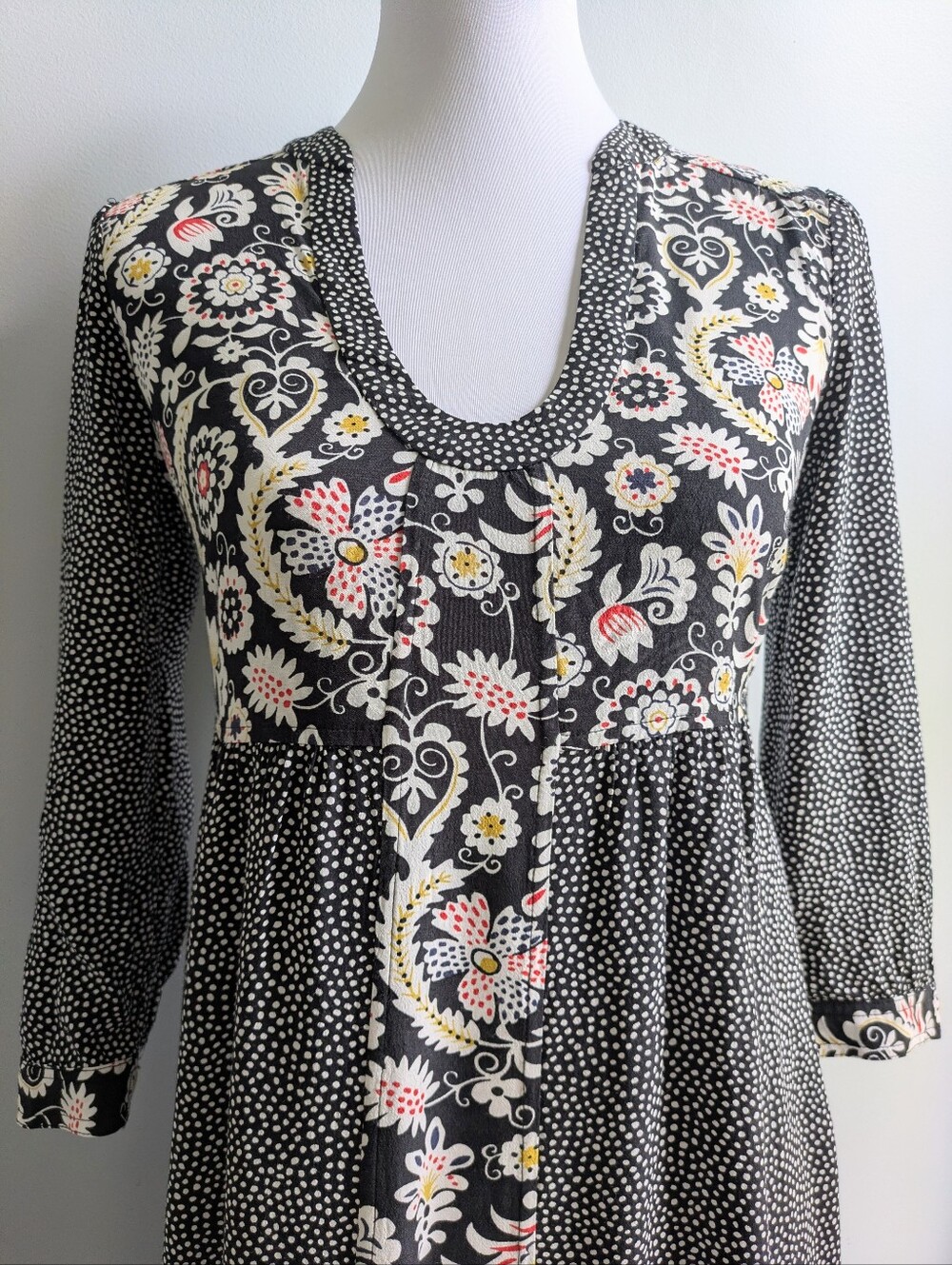 Boden Mollie Patchwork Floral/ Polka Dot Dress Size 2R